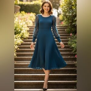 Blue Women's Dress with lace details